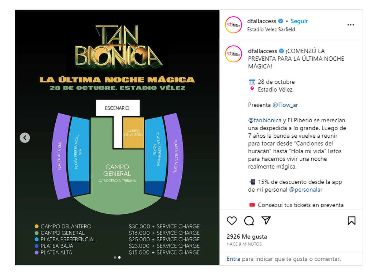 Entradas para Tan Biónica precio fecha dónde toca y cuándo arranca