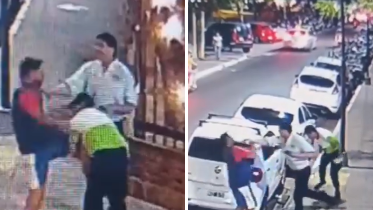 Video impactante un conductor agredió a dos inspectores de tránsito y