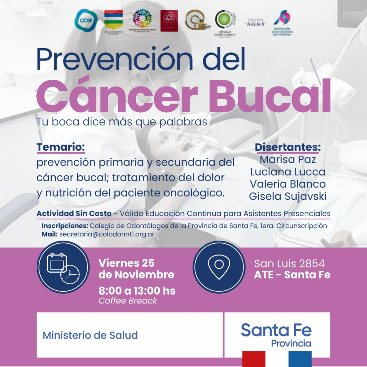 Invitan a dos jornadas sobre prevención del cáncer bucal en Santa Fe y