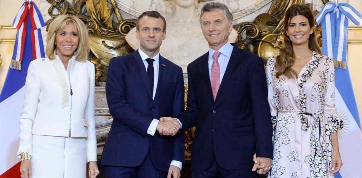 Brigitte Marie-Claude y Emmanuel Macron en su visita a la Casa Rosada con Mauricio Macri y Juliana Awada.