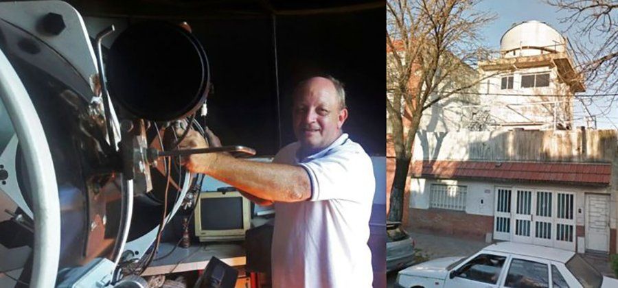 Víctor con su telescopio (Izq.) – La casa del observador con la cípula que construyó para sus investigaciones (Der.)