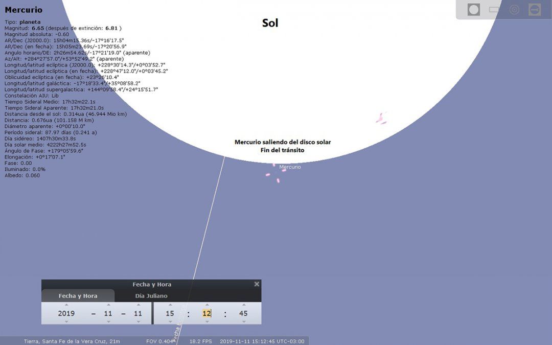 Fin del tránsito con la salida de Mercurio del disco solar. Fuente: CODE