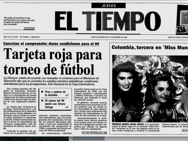 En 1989 no hubo campeón en el Torneo Finalización. El campeonato colombiano se suspendió tras el asesinato de Álvaro Ortega. Foto: Archivo Diario "EL TIEMPO" de Colombia