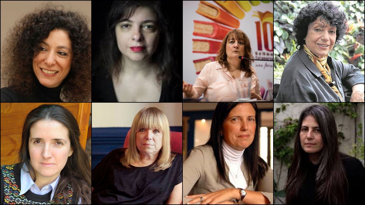 Arriba: Leila Guerriero, Mariana Enriquez, Angela Pradelli y Luisa Valenzuela. Abajo: María Gainza, María Moreno, Claudia Piñeiro y Selva Almada.