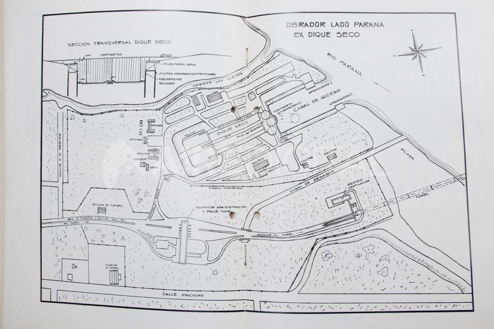 Uno de los planos de construcción del túnel subfluvial, cuya obra se realizó a finales de los 60