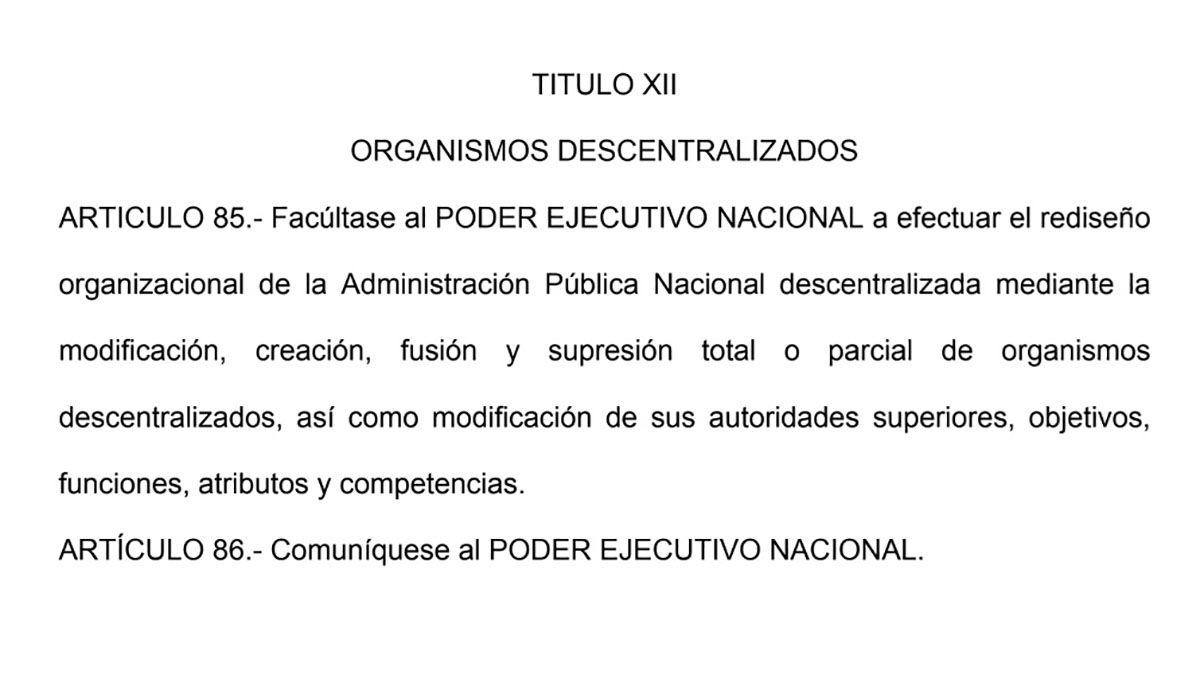 El polémico artículo 85 de la ley de emergencia.