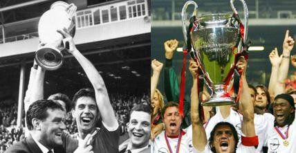 Los dos trofeos utilizados en la historia de la Copa de Europa.