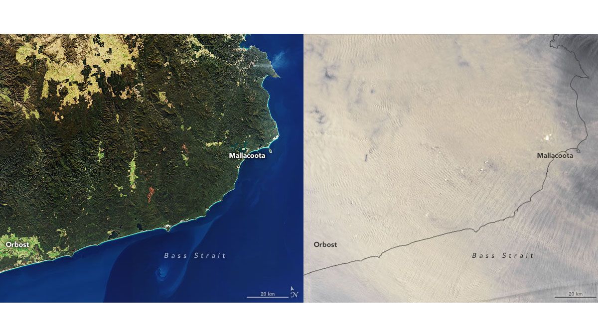Comparación antes y durante los incendios. Imagen de la Nasa. Australia.