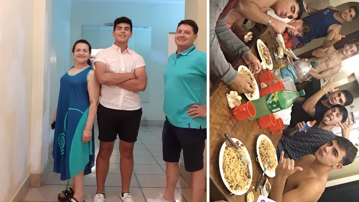 A la derecha: Fernando junto a sus padres en Año Nuevo. A la izquierda: Fernando junto a sus amigos en Gesell.