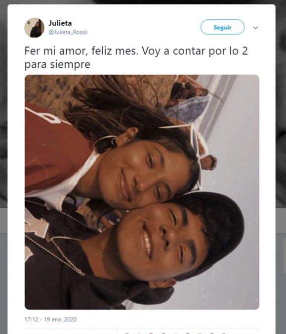 El tuit que escribió Julieta para despedir a Fernando Báez Sosa.