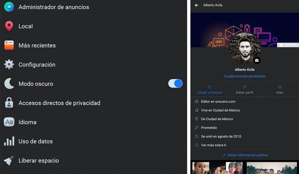 "Modo oscuro" de Facebook: cómo se ve y cómo activarlo