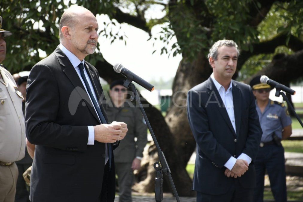 El gobernador Omar Perotti junto al intendente de Rosario, Pablo Javkin. 