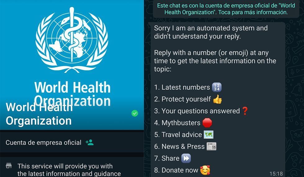 WhatsApp y la OMS habilitan un chat para que te informes sobre el coronavirus