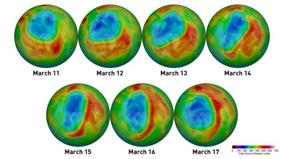 Así se ve el agujero en la capa de ozono ubicado en el Polo Norte.