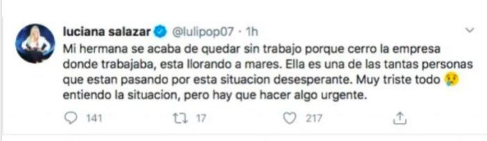 Captura del tuit de Luciana 