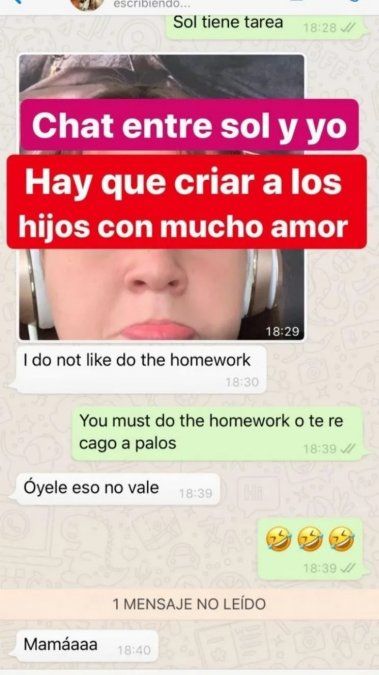 Captura del chat entre Karina y su hija