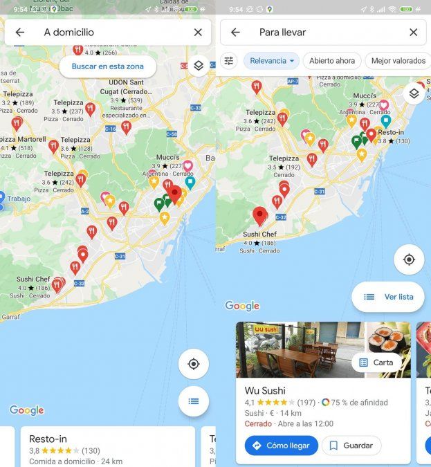 Cómo buscar restaurantes que envían comida a domicilio en Google Maps