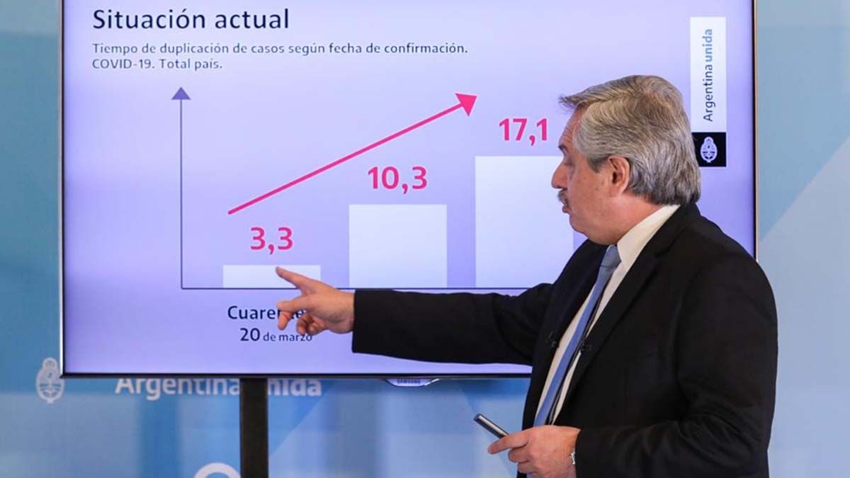 El presidente Alberto Fernández argumentó con gráficos la extensión de la cuarentena hasta el 10 de mayo.