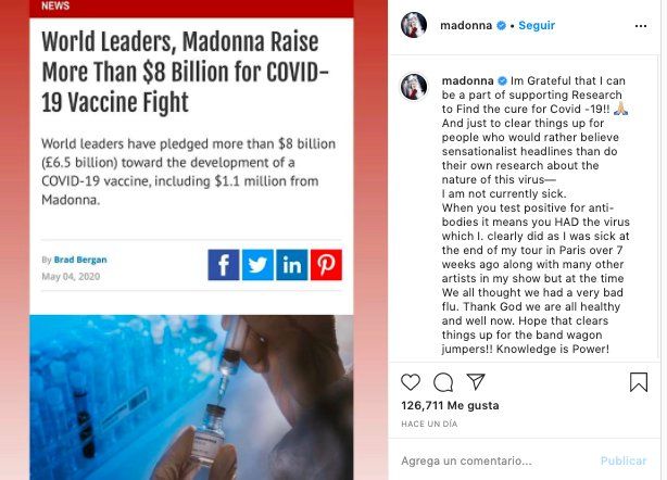 Noticias falsa sobre Madonna