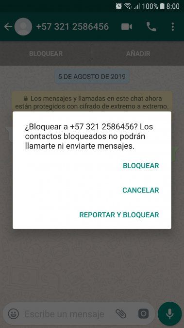 Así es la pantalla cuando bloqueas a alguien en WhatsApp