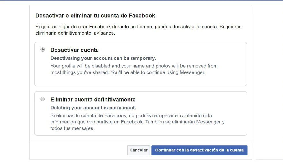 Esta es la pantalla que saldrá cuando hagas los pasos anteriores con dos opciones para tu perfil.