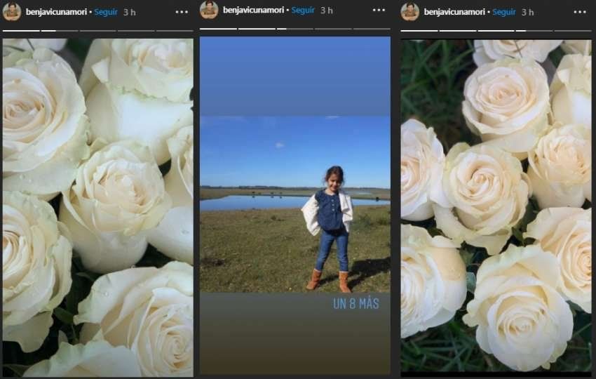 Las tres imágenes que subió Benjamin Vicuña a sus historias recordando a su hija Blanca.