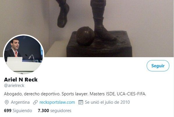 Ariel Reck, su cuenta en twitter.