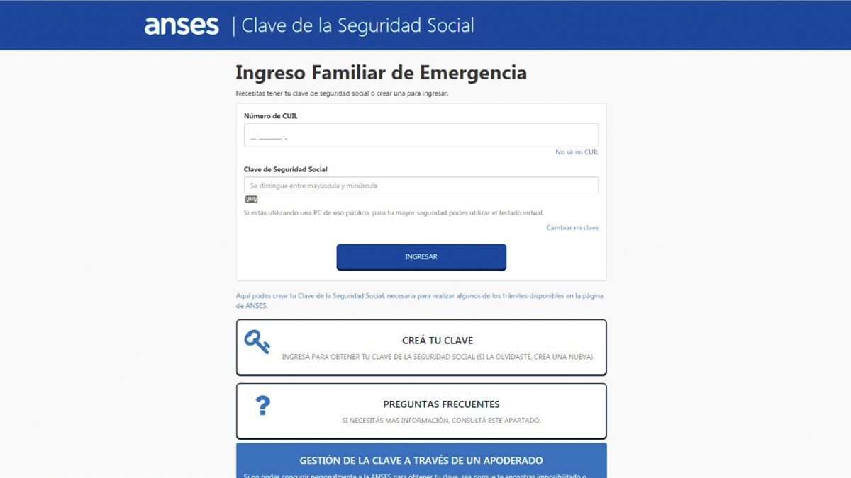 En este paso se deberá colocar el número de CUIL y la clave de seguridad social.