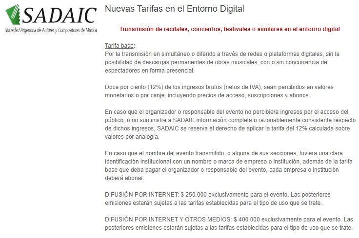 Primer comunicado que largó la sociedad de músicos en torno a los recitales y conciertos en Internet. 