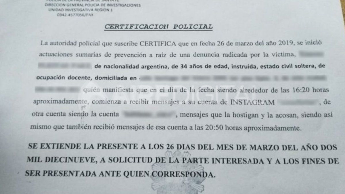 La denuncia que fue radicada días antes por la docente.