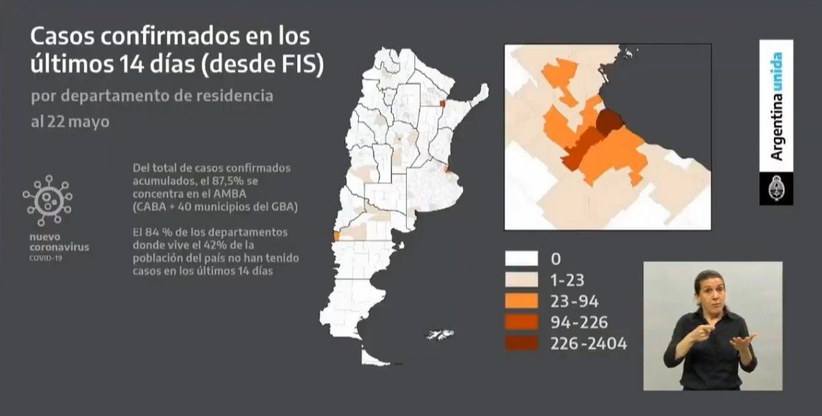 Casos confirmados en los últimos 14 días, distribuidos por jurisdicciones.