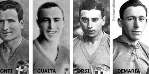 Monti, Guaita, Orsi y Demaría, los cuatro argentinos nacionalizados italianos que formaron parte del plantel en aquella Copa del Mundo.