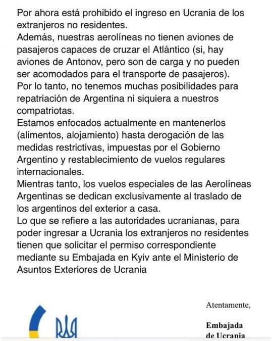 La respuesta por parte de la Embajada de Ucrania en Argentina