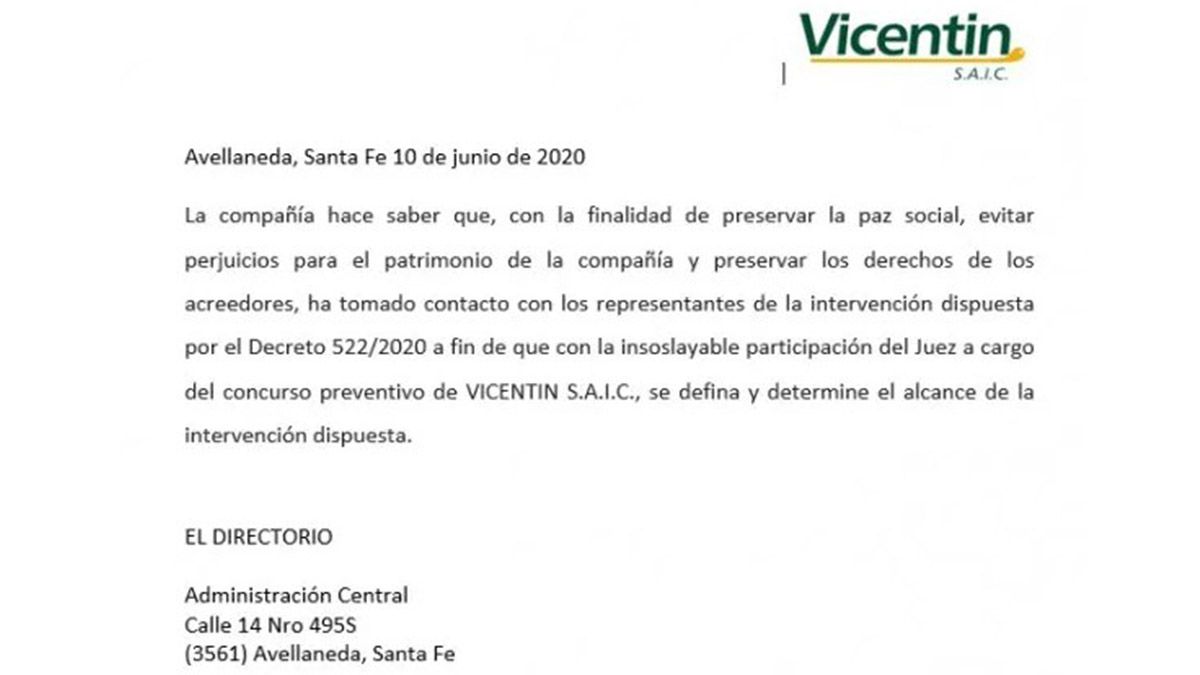 El comunicado que la empresa emitió este miércoles.