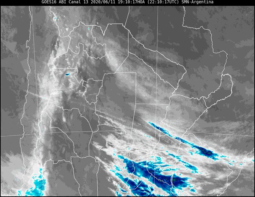 Imagen satelital a las 19.10 horas del jueves.