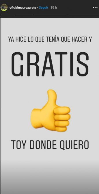 La historia de Instagram que publicó Mauro Zárate en su cuenta personal.