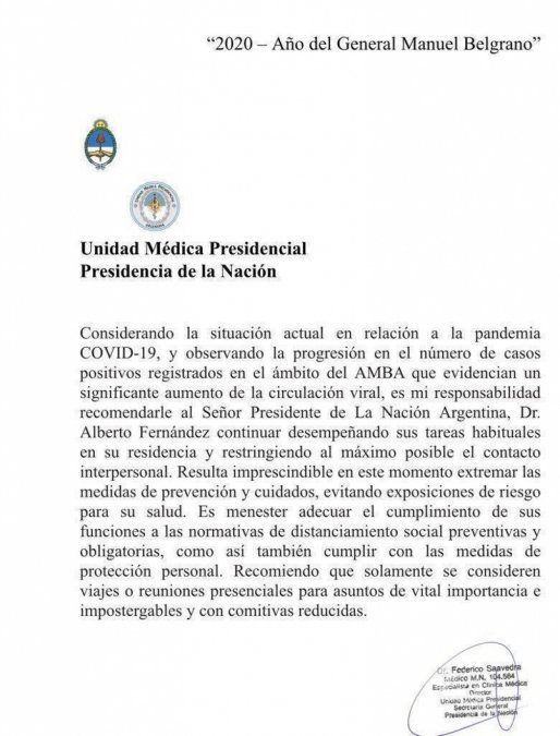 El comunicado de la Unidad Médica Presidencial