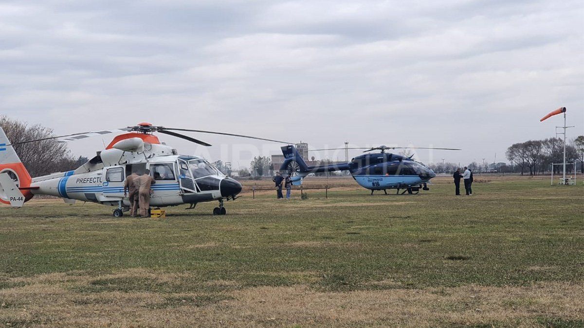 Helicópteros de distintas fuerzas que participan en el combate de los focos ígneos en el sur provincial. 