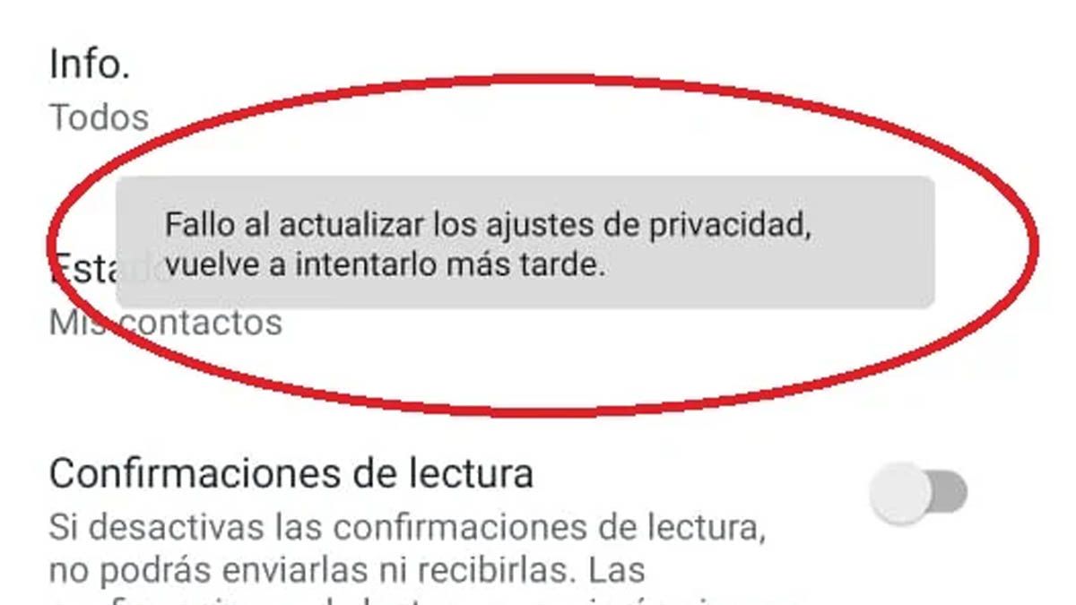 Así se muestra la falla en WhatsApp