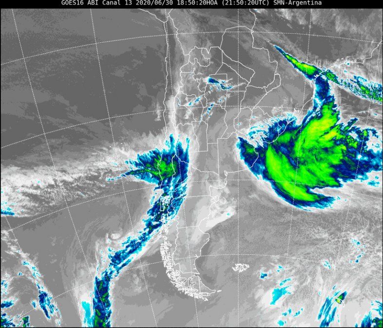 Imagen satelital del tiempo a las 18.50 horas del martes.