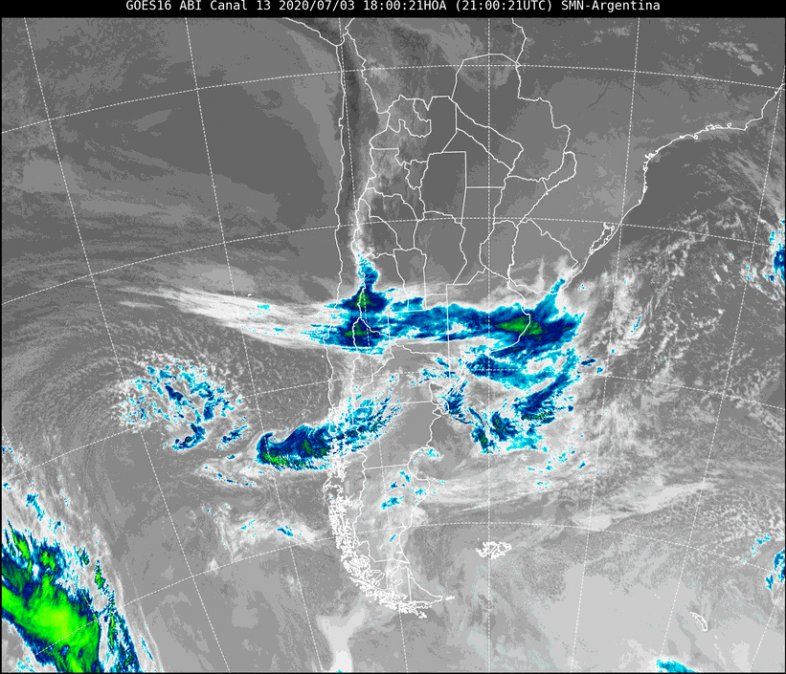 Imagen satelital a las 18 horas del viernes.