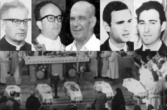 Cinco religiosos palotinos son asesinados en 1976 mientras dormían en la parroquia de San Patricio, en Buenos Aires.