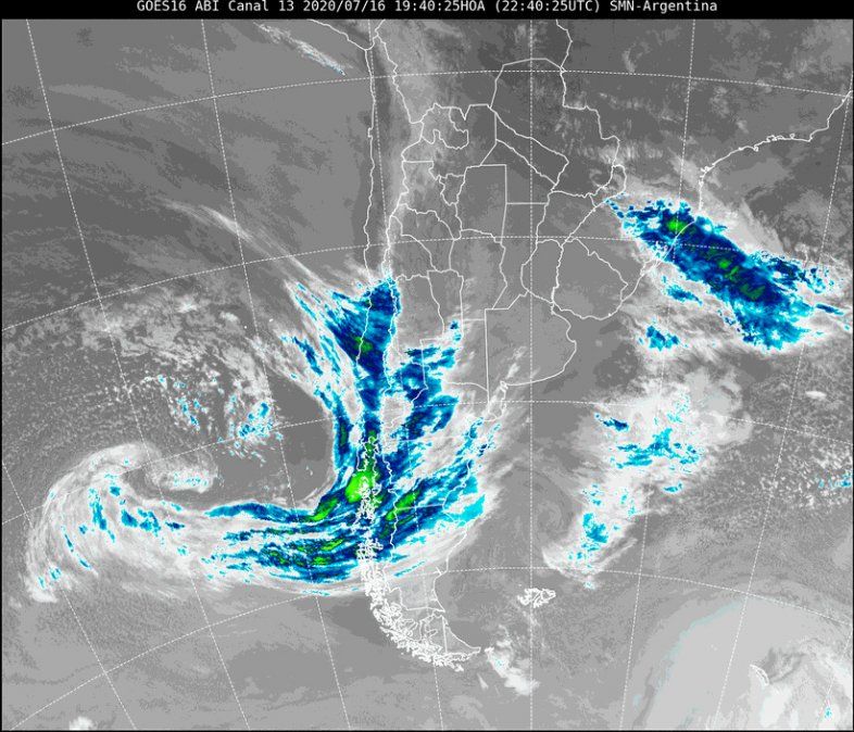 Imagen satelital del tiempo a las 19.40 horas.