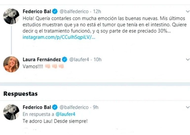 Laurita Fernández se alegró por la buena noticia de Fede Bal, quien anunció que venció el cáncer de intestino.