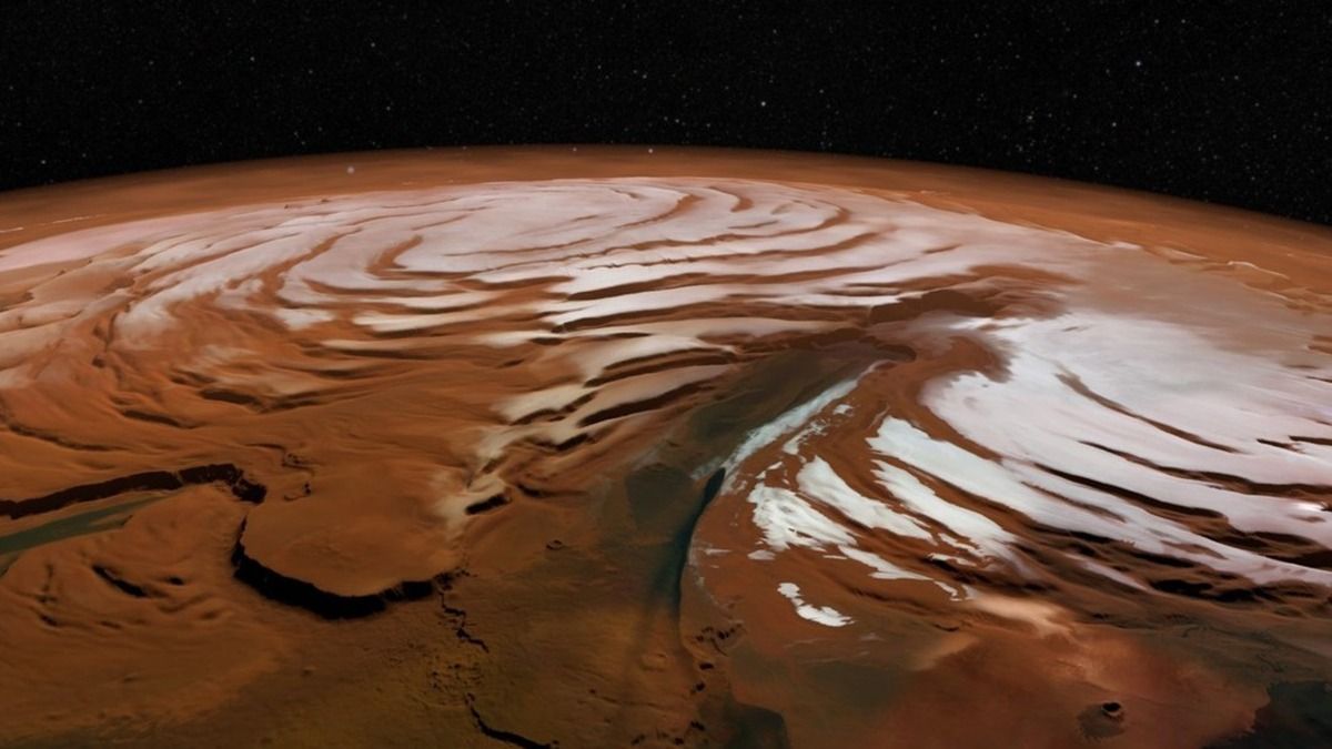 El polo norte de Marte está cubierto de hielo.