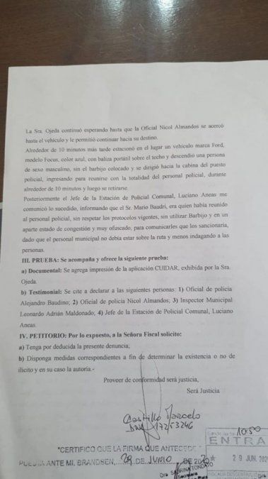 Captura de la denuncia