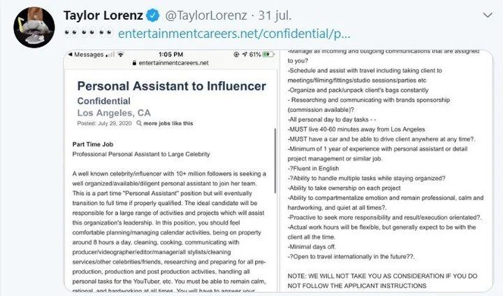 "Deberá estar en la casa de la influencer ocho horas al día”.