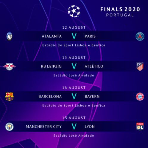 El cronograma de los cuartos de final, a disputarse la próxima semana en Lisboa.