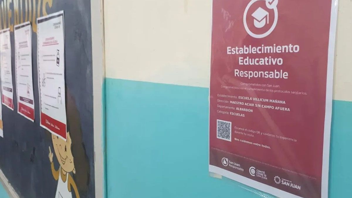 Cartel de Establecimiento Educativo Responsable en una escuela de San Juan.