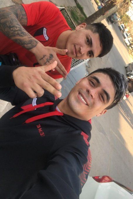 Farías y Fernández, tras el entrenamiento de Colón realizado en el día de ayer.